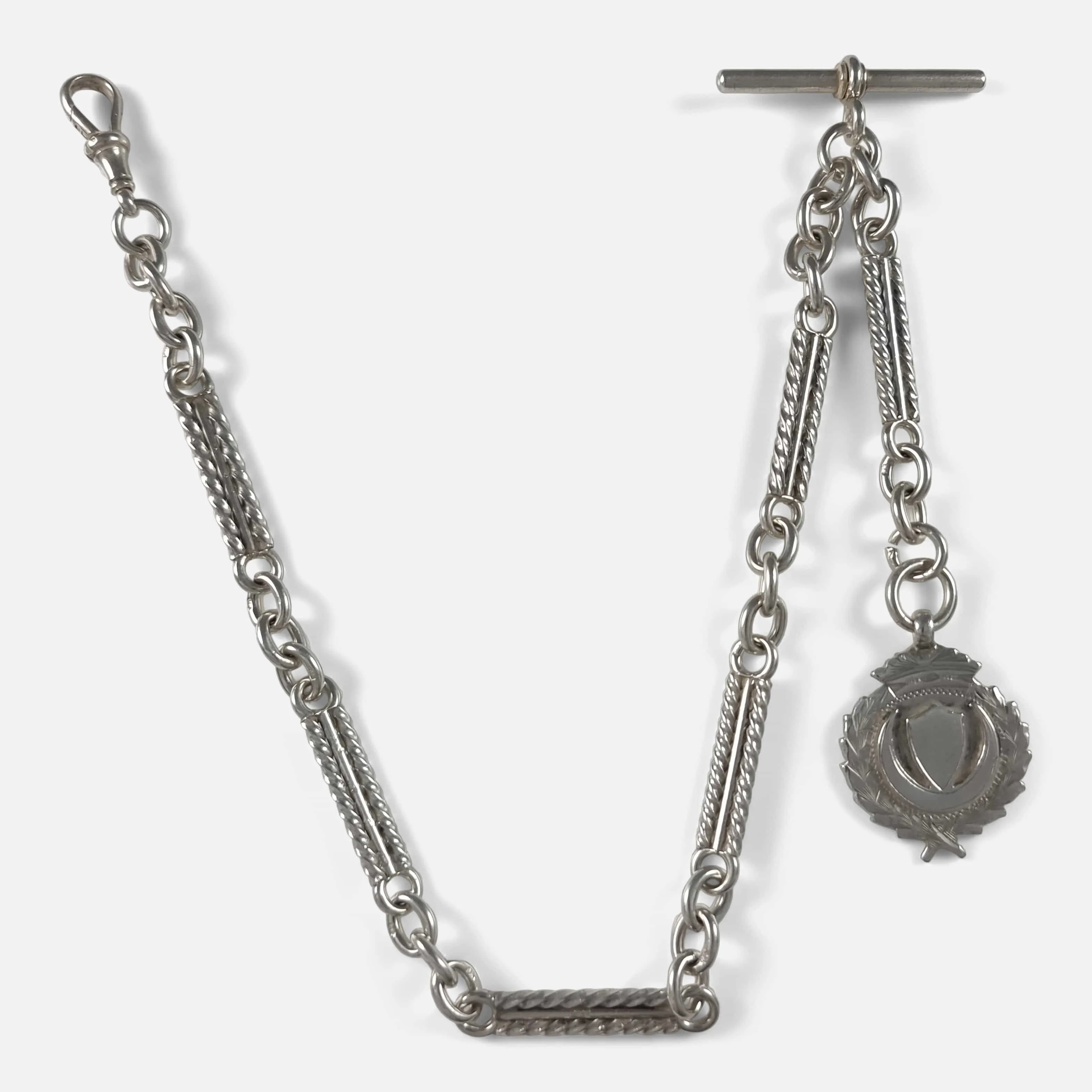 Victorian Sterling Silver Fancy Link Albert Watch Chain and Fob