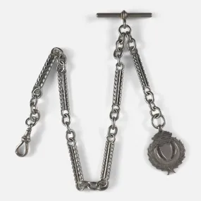 Victorian Sterling Silver Fancy Link Albert Watch Chain and Fob
