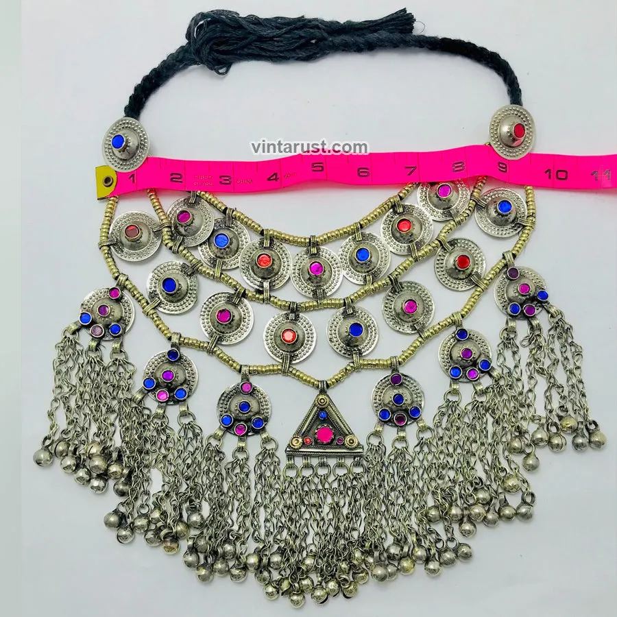 Vintage Choker Necklace With Long Bells and Earrings