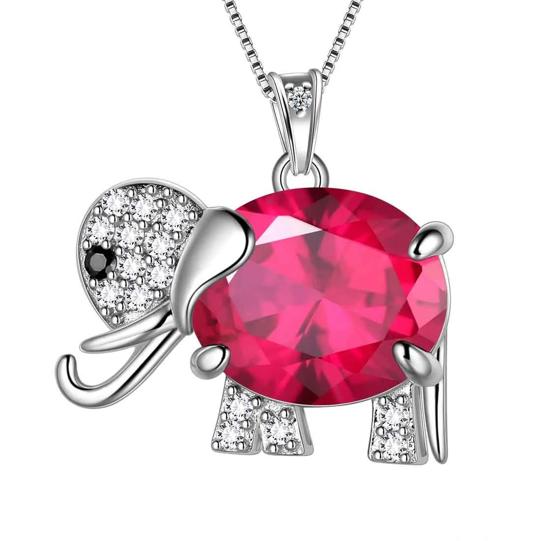 Women Elephant Necklace Earrings Ring Jewelry Set July Ruby Birthstone Girls Birthday Gift