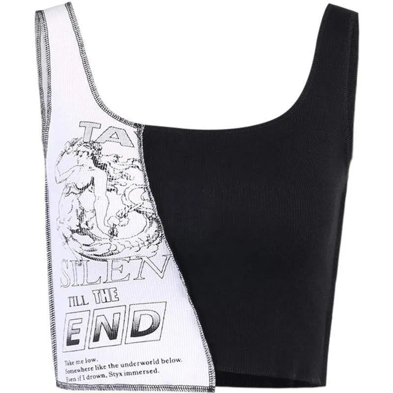 Women's Gothic Cartoon Printed Contrast Color Crop Tops