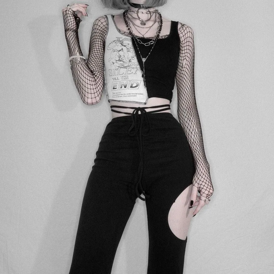 Women's Gothic Cartoon Printed Contrast Color Crop Tops