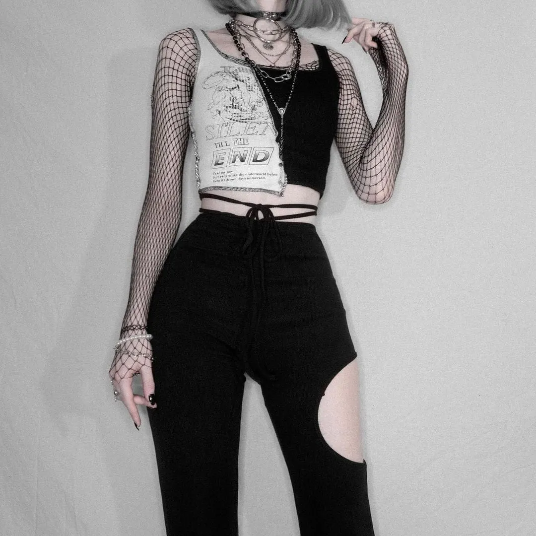Women's Gothic Cartoon Printed Contrast Color Crop Tops